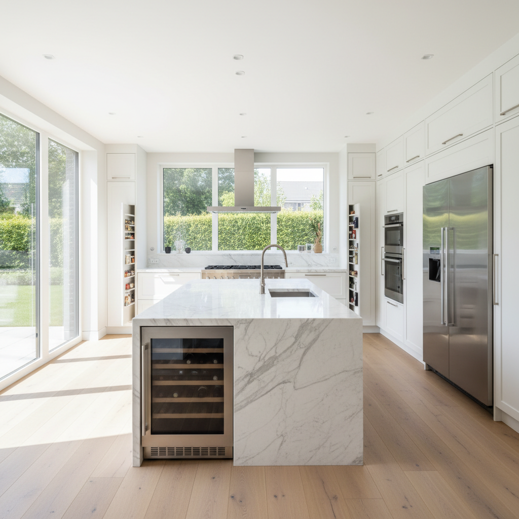 Luxury kitchen with Bosch-style appliance repair setting