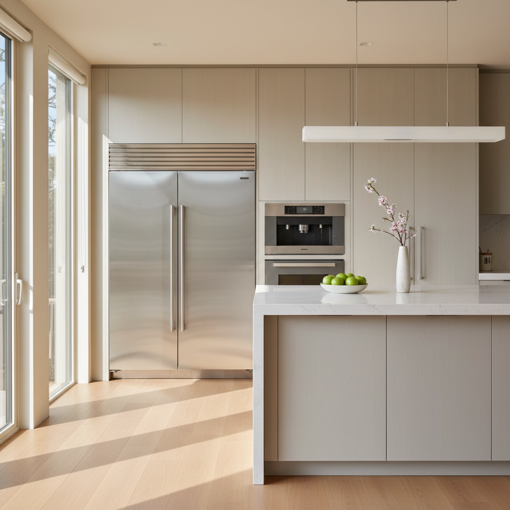 Upscale kitchen interior with integrated appliances